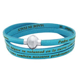 .925 Sterling Silver Turquoise Padre Nuestro (lord's Prayer) Engraved Leather Wrap Bracelet, <b>size: Trq</b>