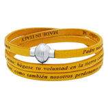 .925 Sterling Silver Yellow Padre Nuestro (lord's Prayer) Engraved Leather Wrap Bracelet, <b>size: Yel</b>