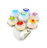 .925 Sterling Silver Murano Grand Collection Mop And Multi Color Flower Ring, <b>size: 6</b>