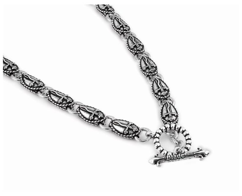 .925 Sterling Silver Twisted Blade Silver 9mm Medium Oval Dagger Link Necklace, <b>size: 20</b>