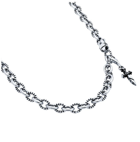 .925 Sterling Silver Twisted Blade Silver Beaded Necklace With Dangling Dagger Charm, <b>size: 20</b>