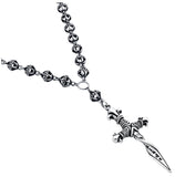 .925 Sterling Silver Twisted Blade Silver 8mm Large Studded Ball Link Rosary With Large Twisted Dagger Pendant, <b>size: 22</b>