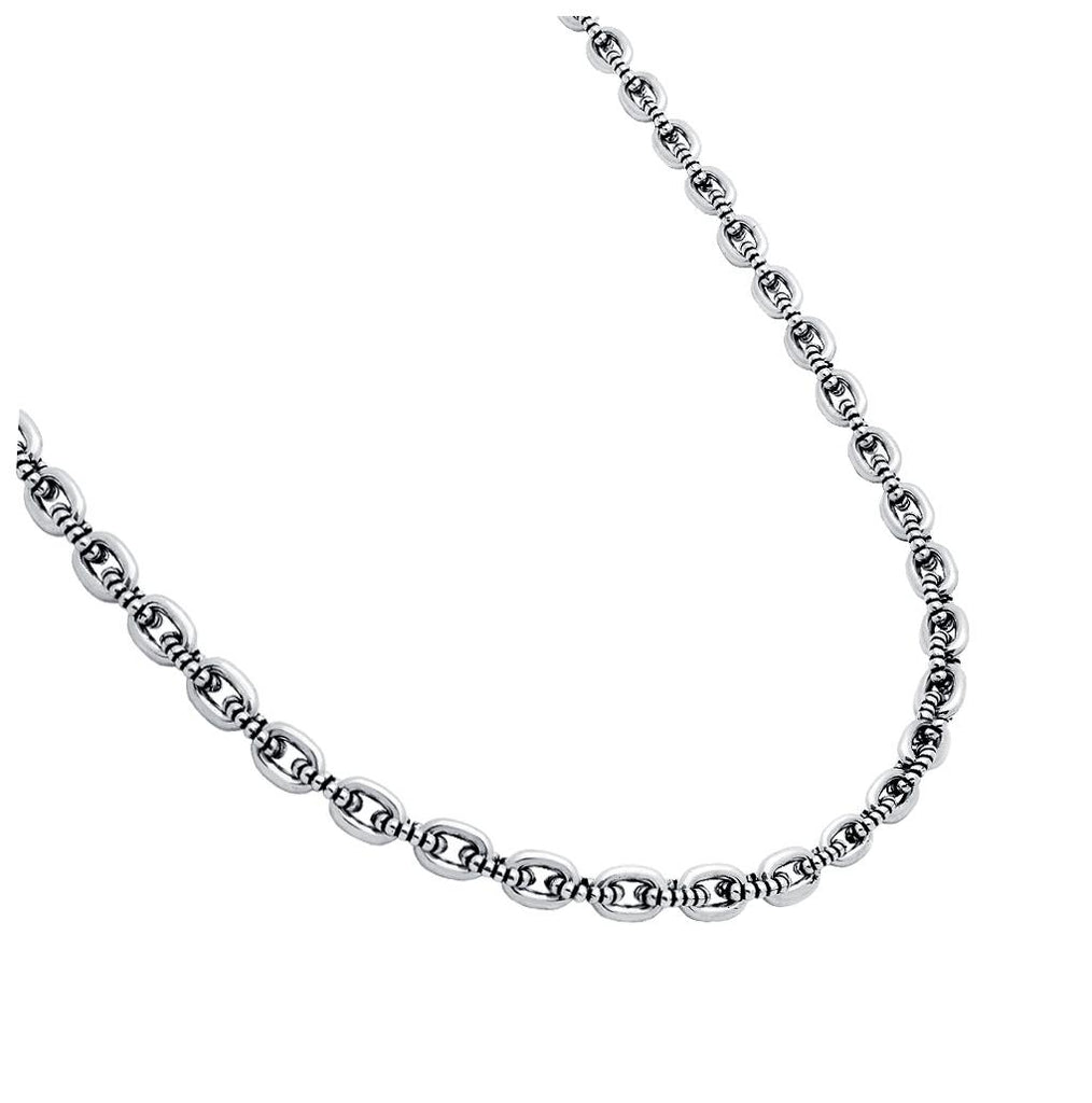 .925 Sterling Silver Twisted Blade Silver Beaded Oval Link Necklace, <b>size: 18</b>