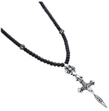 .925 Sterling Silver Twisted Blade Necklace With Onyx Beads And Twisted Dagger, <b>size: 19</b>