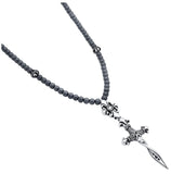 .925 Sterling Silver Twisted Blade Necklace With Matte Hematite Beads And Twisted Dagger, <b>size: 19</b>