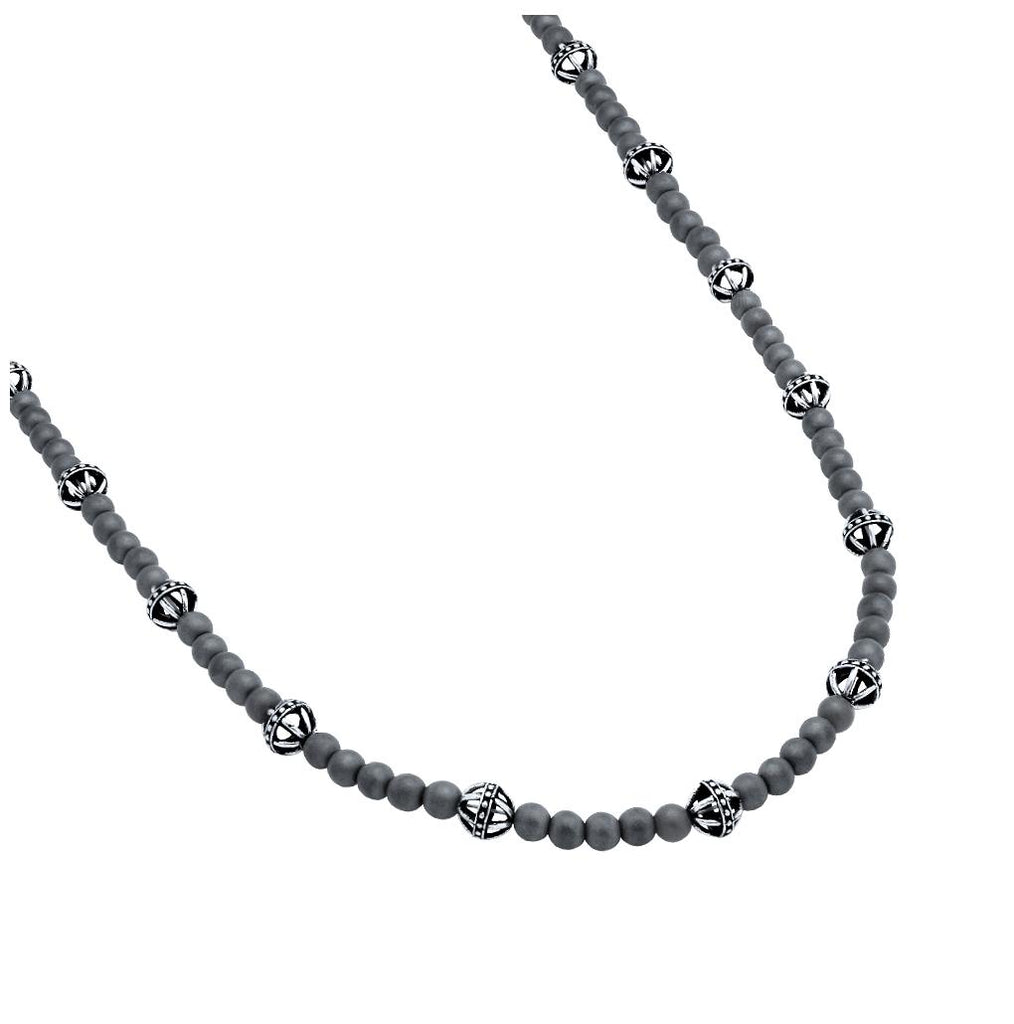 .925 Sterling Silver Twisted Blade Necklace With Matte Hematite Beads, <b>size: 18</b>