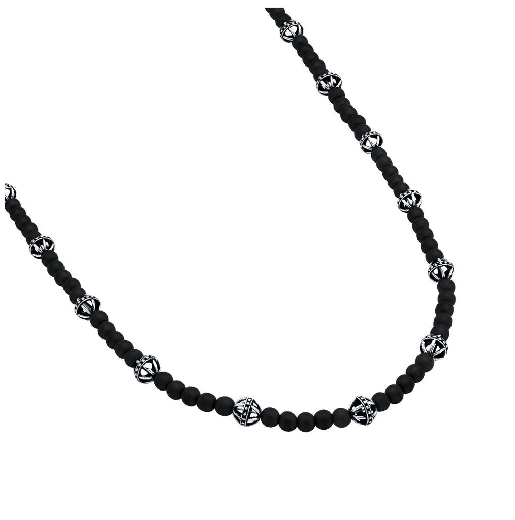 .925 Sterling Silver Twisted Blade Necklace With Onyx Beads, <b>size: 18</b>