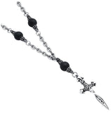 .925 Sterling Silver Twisted Blade Silver And Onyx Beaded Necklace With Small Twisted Dagger Pendant, <b>size: 20</b>