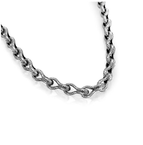 .925 Sterling Silver Twisted Blade Silver Engraved Link Necklace, <b>size: 22</b>