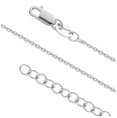 .925 Sterling Silver Cable-anchor 040 Dc Chain, Rhodium Plated 16" + 2", Size 16