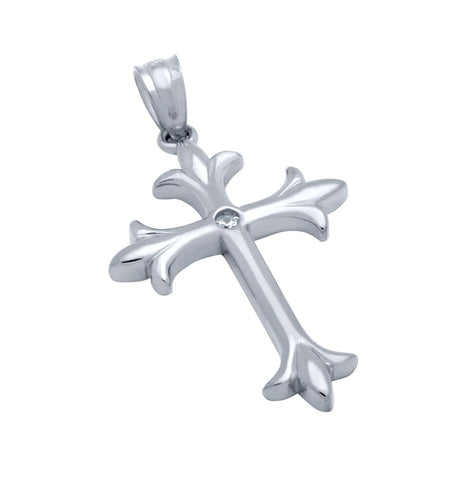 .925 Sterling Silver High Polish Cz Fleur De Lis Cross With 2mm Round Cz