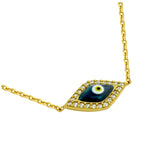 .925 Sterling Silver Rhodium Plated Clear Cz Eye Necklace With Dark Blue Eye 16" +1", Size 16