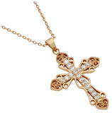 .925 Sterling Silver Rose Gold Plated Pave Cz Intricate Cross Necklace With Hearts 16" + 2", Size 16