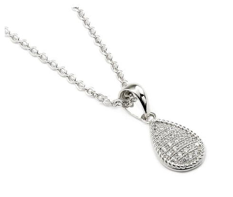 .925 Sterling Silver Micro Pave Cz Drop Shape Necklace 16"+1" Adjustable