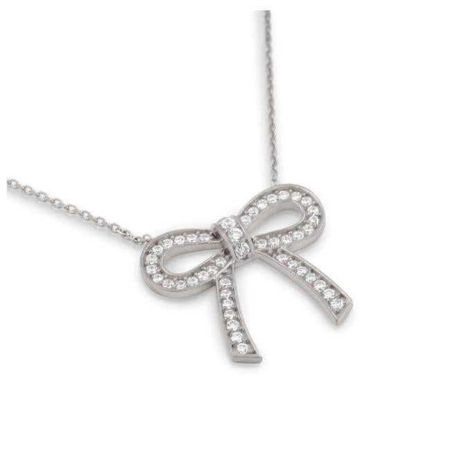 .925 Sterling Silver Rhodium Plated Plated Cz Bow Necklace 18"