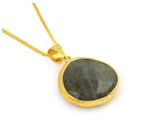 .925 Sterling Silver Gold Plated And Labradorite 16"+2" Adjustable