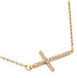 .925 Sterling Silver Rose Gold Plated Sideways Cross Cz Necklace 16" + 2", Size 16