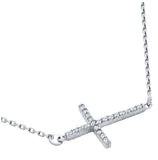 .925 Sterling Silver Rose Gold Plated Sideways Cross Cz Necklace 16" + 2", Size 16