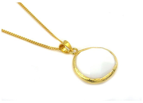 .925 Sterling Silver Gold Plated And White Agate Necklace 16