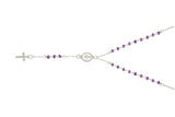 .925 Sterling Silver Rose Gold Plated Amethyst Rosary Necklace 18" + 2", Size 18