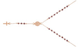 .925 Sterling Silver Rose Gold Plated Garnet Rosary Necklace 18" + 2", Size 18