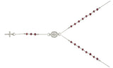 .925 Sterling Silver Rose Gold Plated Garnet Rosary Necklace 18" + 2", Size 18