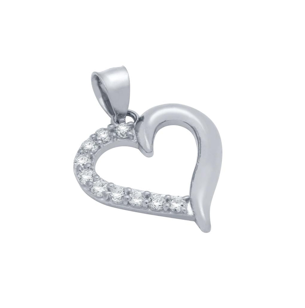 .925 Sterling Silver Rhodium Plated Cz Heart Pendant