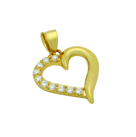 .925 Sterling Silver Gold Plated Cz Heart Pendant