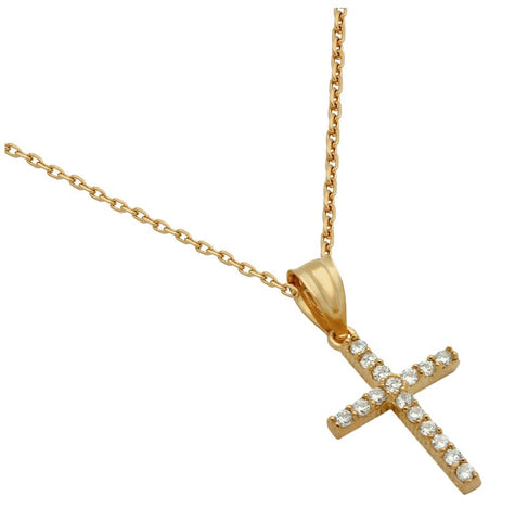 .925 Sterling Silver Rose Gold Plated Small Cz Cross Necklace