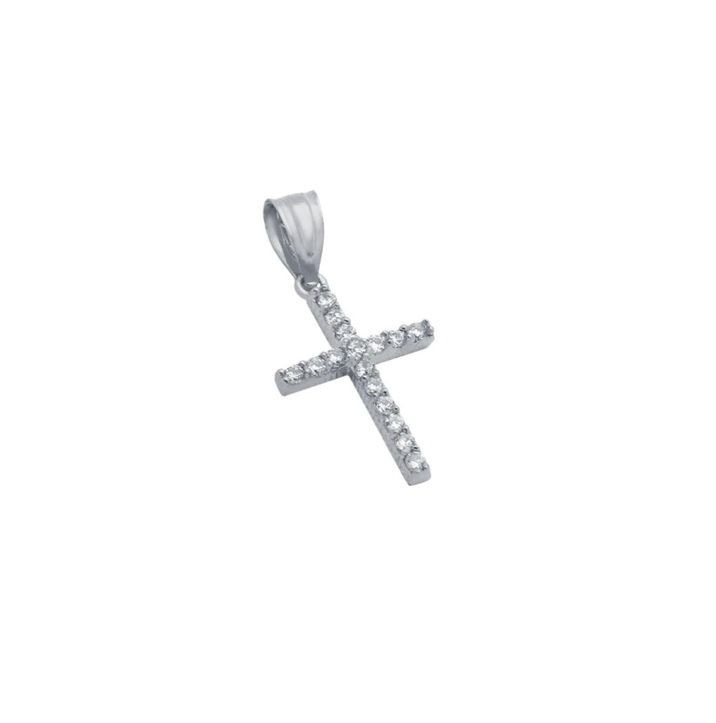 .925 Sterling Silver Small Rhodium Plated Small Cz Cross Pendant