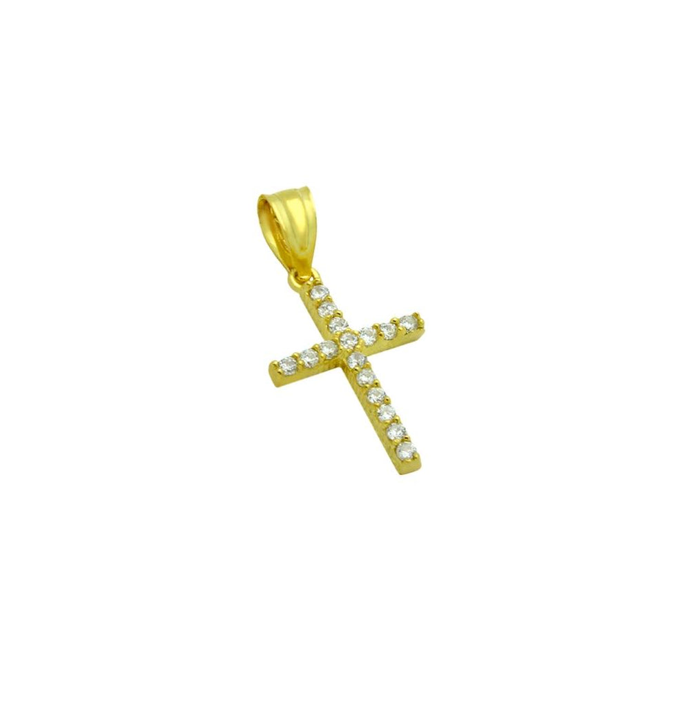 .925 Sterling Silver Small Gold Plated Small Cz Cross Pendant