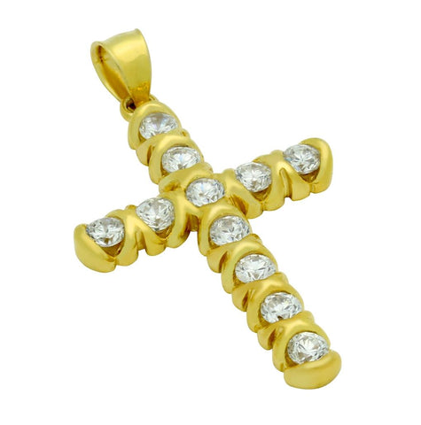 .925 Sterling Silver Gold Plated Cz Cross Pendant