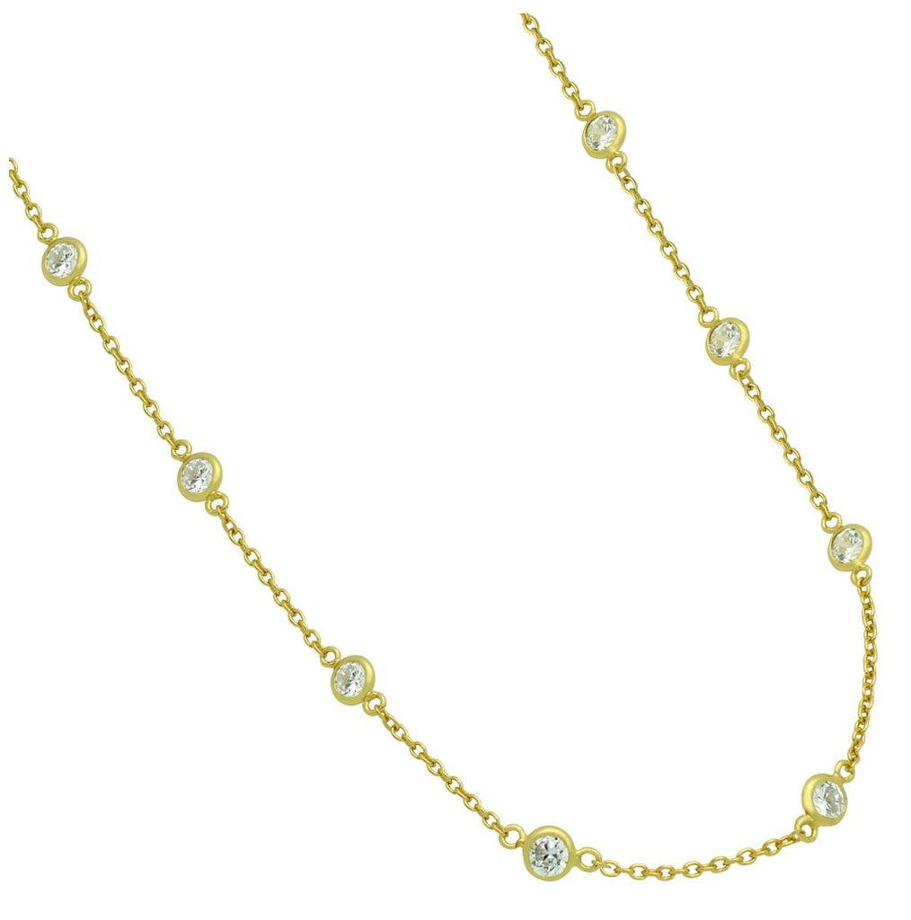 .925 Sterling Silver Gold Plated 4mm Bezel Cz By The Yard Necklace 60"