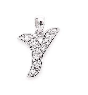 .925 Sterling Silver Cursive Pave Cz Intitials Y-z, Initial Letter Y