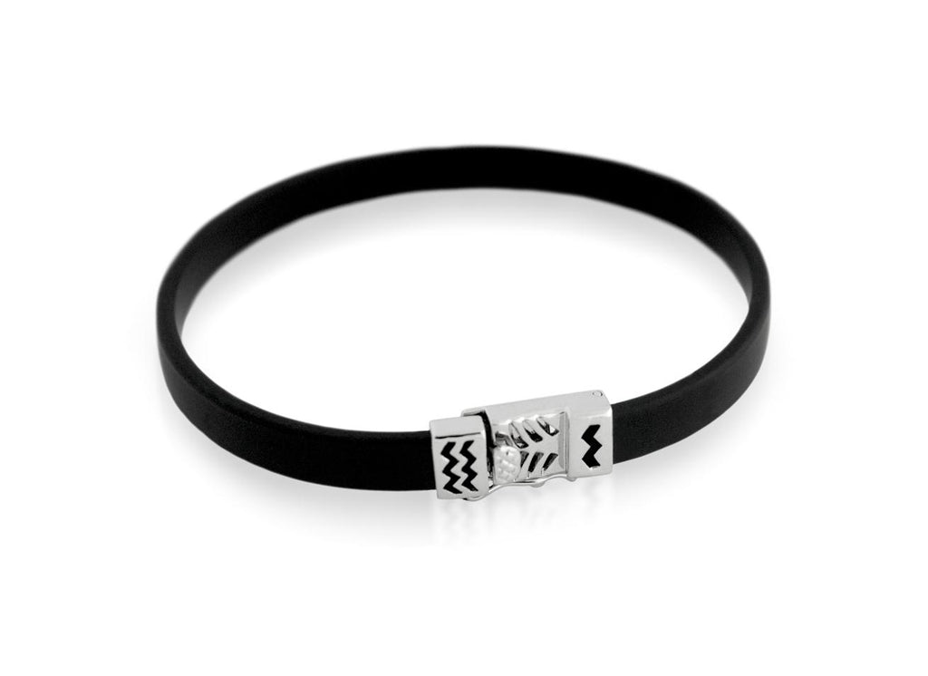 .925 Sterling Silver Adjustable 8" Rubber Bracelet With Rhodium Plated Clasp