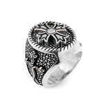 .925 Sterling Silver Twisted Blade Silver Round Ring With Fleur De Lis Cross Center, <b>size: 7</b>