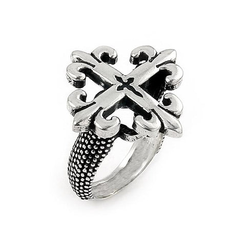 .925 Sterling Silver Twisted Blade Silver Small Fleur De Lis Cross Ring, <b>size: 7</b>