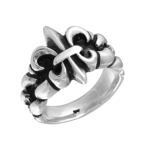 .925 Sterling Silver Twisted Blade Silver Ornate Fleur De Lis Ring, <b>size: 7</b>