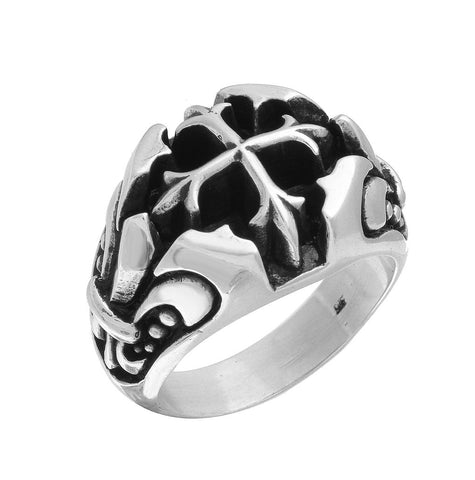 .925 Sterling Silver Twisted Blade Silver Fleur De Lis Cross Ring, <b>size: 9</b>