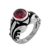 .925 Sterling Silver Twisted Blade Silver 9x11 Oval Red Cz Ring, <b>size: 9</b>