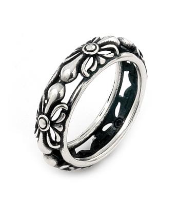 .925 Sterling Silver Twisted Blade Silver Floral Band Ring, <b>size: 6</b>