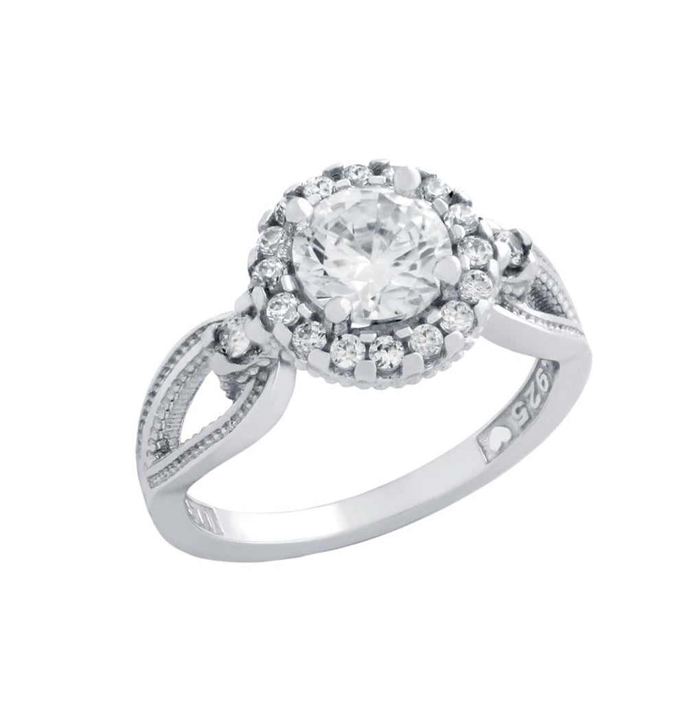 .925 Sterling Silver Rhodium Plated Round Cz Linked Design Engagement Ring, <b>size: 5</b>