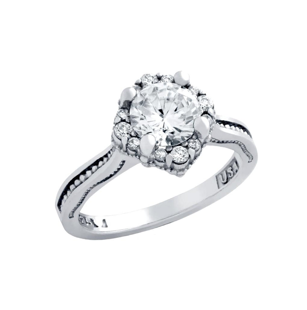 .925 Sterling Silver Rhodium Plated Round Cz Star Shape Engagement Ring, <b>size: 5</b>