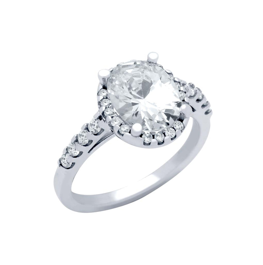 .925 Sterling Silver Rhodium Plated Oval Cz Engagement Ring With 8 Czs On Band, <b>size: 5</b>