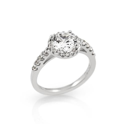 .925 Sterling Silver Rhodium Plated Round Cz Engagement Ring With 8 Czs On Band, <b>size: 5</b>