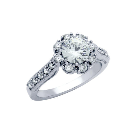 .925 Sterling Silver Rhodium Plated Floral Design Cz Engagement Ring, <b>size: 5</b>