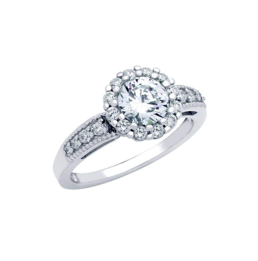 .925 Sterling Silver Rhodium Plated Floral Design Cz Engagement Ring, <b>size: 5</b>