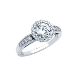 .925 Sterling Silver Rhodium Plated Floral Design Cz Engagement Ring, <b>size: 5</b>