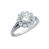 .925 Sterling Silver Rhodium Plated Round Floral Design Cz Engagement Ring, <b>size: 5</b>