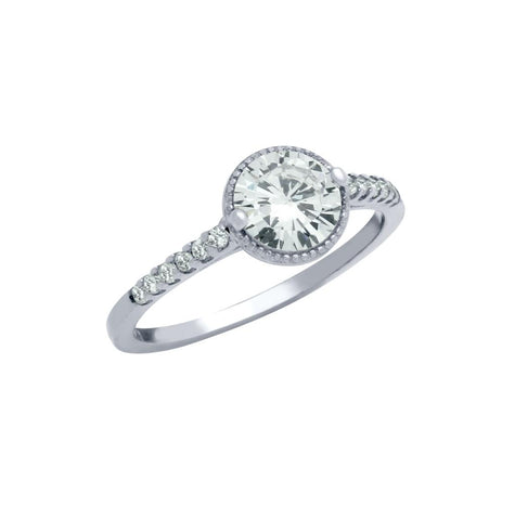 .925 Sterling Silver Rhodium Plated Round Cz Thin Engagement Ring, <b>size: 5</b>